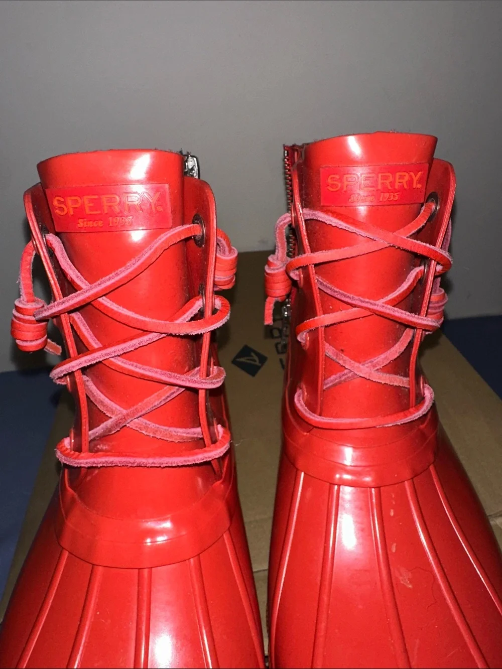 Sperry Women's Bright Red Lace-Up Duck Rain Boots